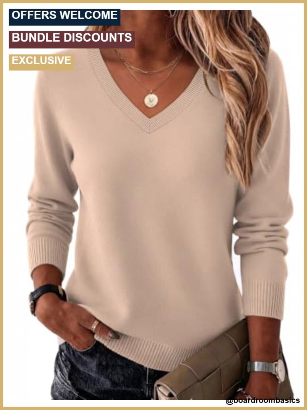 Women's V-Neck Ribbed Knit Pullover Sweater Long Sleeve Lightweight Soft Dressy